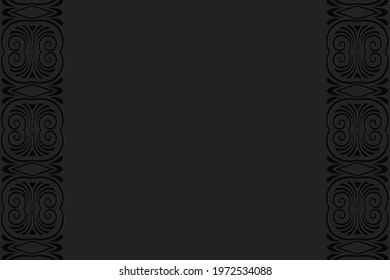 3D volumetric convex embossed geometric black background. Ethnic pattern in doodling style, oriental arabic motives.
Decorative ornament with curls, vertical inserts.