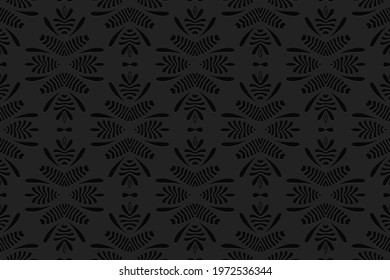 3D volumetric convex embossed geometric black background. Ethnic pattern in the style of doodling, Mexican motifs.
Artistic national ornament for wallpaper, website, textile, presentation.