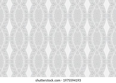 3D volumetric convex embossed geometric white background. Ethnic pattern in the style of doodling, the creativity of the peoples of the East. Creative ornament for wallpaper, website, textile.