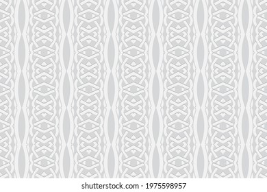 3d volumetric convex embossed geometric white background. Ethnic pattern in the style of doodling, the work of the ideologists of North and Central America. Fashionable ornament for wallpapers.
