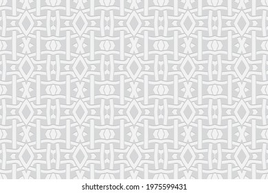 3d volumetric convex embossed geometric white background. Doodling ethnic pattern, creativity of the Indians of North and Central America. Decorative ornament for wallpapers, presentations. 