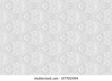 3D volumetric convex embossed geometric white background. Ethnic pattern with national oriental flavor. Beautiful ornament for wallpaper, website, textile, presentation.