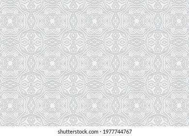 3D volumetric convex embossed geometric white background. Ethnic pattern with national oriental flavor. Abstract graceful ornament for wallpaper, website, textile, presentation.