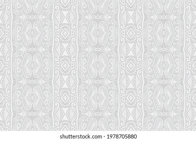 3D volumetric convex embossed geometric white background. Ethnic pattern with the exclusive national color of the peoples of India. Decorative ornament for wallpaper, website, textile, presentation.