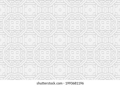 3D volumetric convex embossed geometric white background. Ethnic pattern with a unique ornament in the style of stained glass. Islam, Arabic, Indian, Ottoman motives.