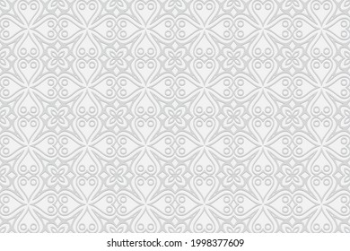 3d volumetric convex embossed geometric white background. Artistic pattern with ethnic ornament in handmade style for Islam, Arabic, Indian, Turkish, Pakistani, Chinese, ottoman motives.
