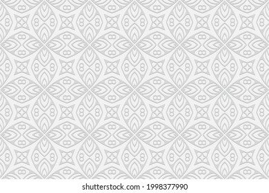 3d volumetric convex embossed geometric white background. Creative pattern with ethnic ornament in handmade style for Islam, Arabic, Indian, Turkish, Pakistani, Chinese, ottoman motives.