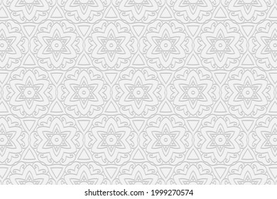 3d volumetric convex embossed geometric white background. Ethnic ornament with an original unique pattern in the style of handmade Islam, Arabic, Indian, Turkish, Pakistani, Chinese, ottoman motives.
