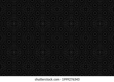 3D volumetric convex embossed geometric black background. Ethnic ornament with modern pattern in handcrafted style
Islam, Arabic, Indian, Turkish, Pakistani, Chinese, ottoman motives.