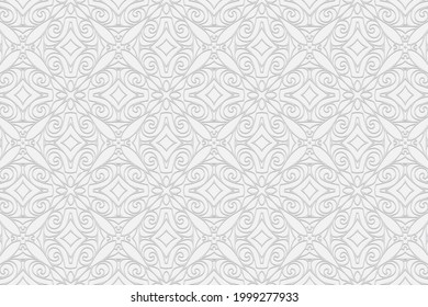 3d volumetric convex embossed geometric white background. Ethnic ornament with a unique openwork pattern in the style of handmade
Islam, Arabic, Indian, Turkish, Pakistani, Chinese, ottoman motives.