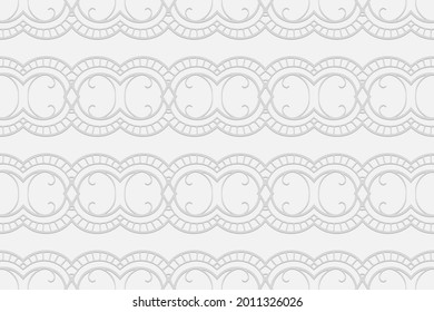 Fondo blanco geométrico de convexo volumétrico 3d. Patrón étnico oriental, asiático, indio con elementos hechos a mano. Bonito papel pintado para el diseño y la decoración.