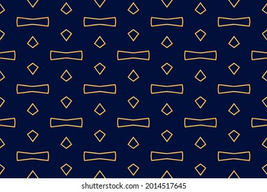 3d volumetric convex embossed geometric dark blue background with ethnic gold pattern. Oriental, Asian, Indian minimalist ornament for design and decoration.