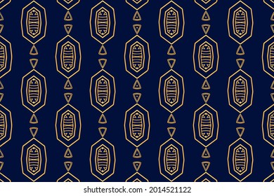 3d volumetric convex embossed geometric dark blue background with ethnic gold pattern. Oriental, Asian, Indian trendy ornament for design and decoration.
