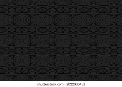 fondo negro volumétrico 3D con relieve geométrico. Patrón hecho a mano. La decoración y el diseño son de inspiración oriental, asiática, indonesia y arabesca.