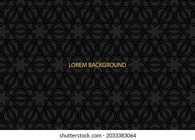 3D volumetric convex embossed geometric black background. Ethnic vintage pattern. Unique national ornament in the Arabesque style. Oriental, Asian, Indonesian, Mexican, Aztec motives.