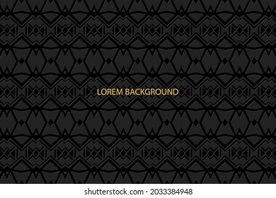 3D volumetric convex embossed geometric black background. Ethnic vintage pattern. Trendy national ornament in the style of arabesque. Oriental, Asian, Indonesian, Mexican, Aztec motives.