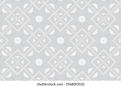 3D volumetric convex embossed white background. Ethnic geometric style. Delicate pattern for wallpapers, presentations, textiles, websites, coloring, wrapping paper.