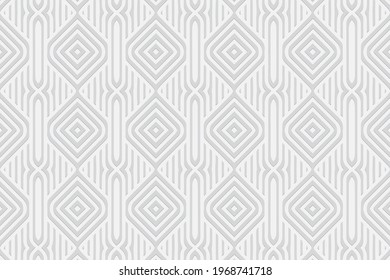 fondo blanco resquebrajado en convexo volumétrico 3D. Estilo geométrico étnico. Patrón de forma para papeles pintados, presentaciones, textiles, sitios web, páginas coloreadas, papel envolvente.