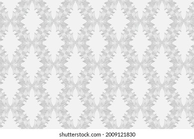 fondo blanco resquebrajado en convexo volumétrico 3D. Patrón étnico oriental, asiático, indio con elementos hechos a mano. Textura geométrica de curvas para diseño y decoración.
