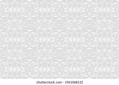 3d volumetric convex geometric white background. Ethnic embossed figured decorative ornament based on traditional Islamic pattern. Design for presentations, websites, textiles, coloring.
