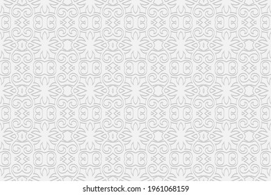 3d volumetric convex geometric white background. Ethnic embossed fashionable decorative ornament based on traditional Islamic pattern Design for presentations, websites, textiles, coloring.