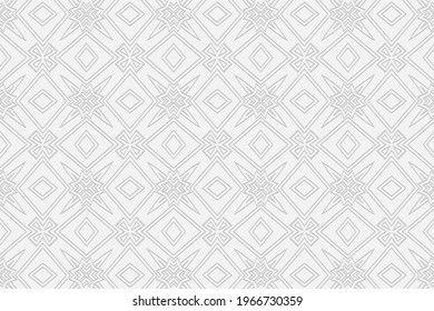 3d volumetric convex geometric white background. Eastern Islamic, Moroccan style. Ornament with ethnic relief pattern with polygons. Wallpaper for presentations, textiles, stained glass.