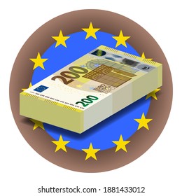 3D volumetric economic icon. Bundle of European Union paper money. Banknote of 200 euro with a shadow. EPS10