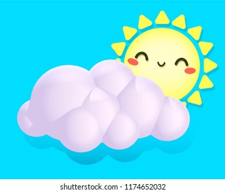 3d volumetric illustration happy sun and cloud