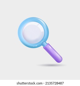3D volumetric magnifier icon in vector realistic style on a white background. The business vector icon. Transparent background. Search icon vector, training, online education