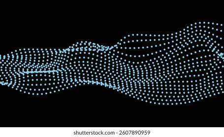 3D vortex flow of green dots forming closed wave