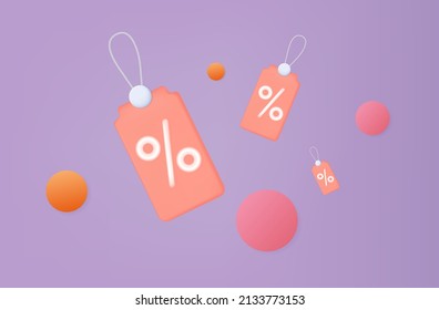 3d voucher coupon. A gift or loyalty program, a tag with a purchase price, a reduction in the cost of a promo code. Special offer for free or summer discount. Flying voucher or coupon banner. Vector