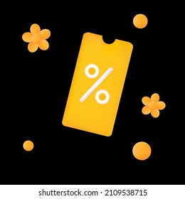 3d voucher coupon. Gift offer with a loyalty program discount. Profitable free bonus for the purchase of a voucher, ticket or sale coupon. Price tag or prize, win, cheap purchase or reward. Vector