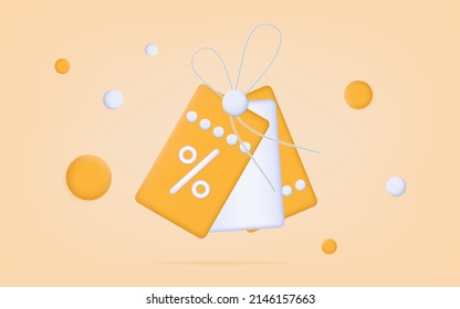 3D voucher, coupon or ticket. Vector sale banner or discount background. Loyalty and gifts program for customers, lucky present offer. Favorable offer or advertisement, benefit concept. Free coupon 3D