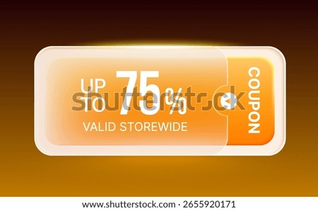 3d voucher inside a glass envelope with coupon code, percentage off, isolated on background. Gift voucher with glass style in 3d vector illustration