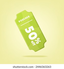 3D-Gutschein. Isolierter grüner Vektorgrafik-Coupon mit Muster. Einfaches Frühlings-Vektorgrafik-Design zum Verkauf Banner, Werbeplakat und Rabatt-Online-Käufe