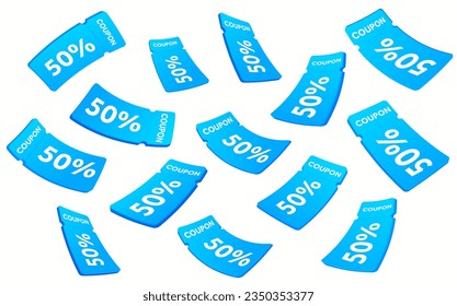 3d vouchers or coupons in different points of view, number of percentage discount, isolated on white background. Black friday banner concept. Promotional icon. 3d vector illustration. - Shutterstock ID 2350353377