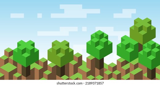 3d voxel landscape illustration. Abstract background