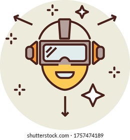 3D VR Gaming Helmet Concept, AR Gadgets Vector Color Icon design, additive manufacturing Symbol on white background, Wearable 3D Models to Print Sign, Augmented reality  Illustration with Glitters