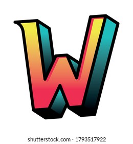 3d w letter design, lettering typography retro and comic theme Vector illustration