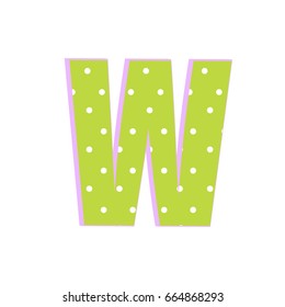 3d W letter with polka dots isolated on white background Vector illustration