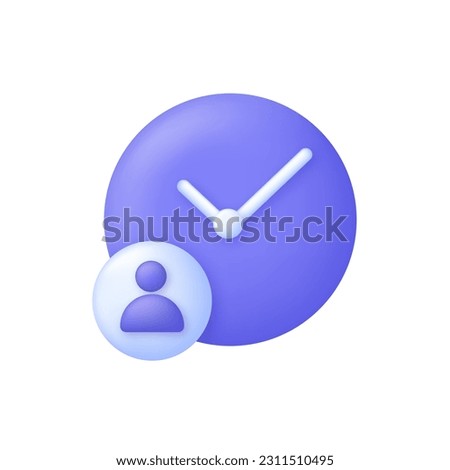 3D Waiting time icon isolated on white background. Human with clock symbol. Timing, day planning, self organization, time management concept. Trendy and modern vector in 3d style.