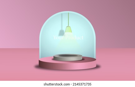 3d wall background podium pink color trendy mock up illustration for product photo, vector design eps 10