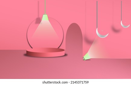 3d fondo de pared podio color rosado trendy imitación ilustración para la foto del producto, diseño vectorial eps 10