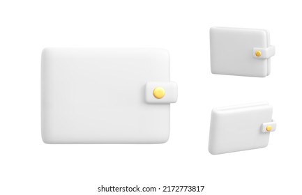 3d wallet collection in cartoon realistic style isolated on white background. Vector illustration 