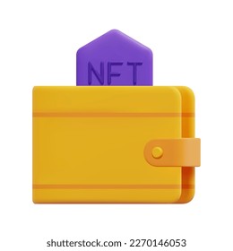 3d wallet with nft vector. Isolated on white background. 3d non fungible token and blockchain technology concept. Cartoon minimal style. 3d blockchain icon vector render illustration.