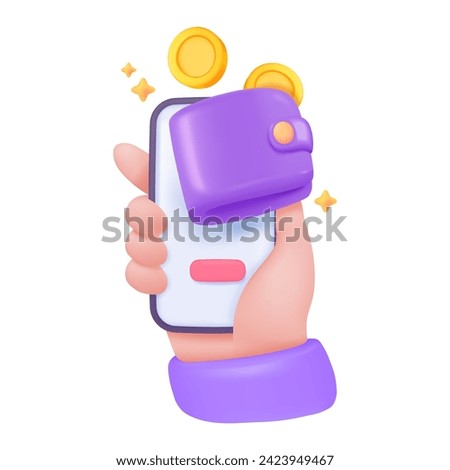 3D wallet on mobile screen Application concept to help manage savings Investing for profit. 3D vector Illustration.