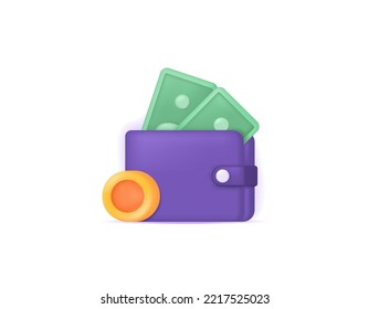 3d wallets, banknotes and coins. online money storage, e-wallets, digital wallets. 3d and realistic vector design. symbol or icon. graphic elements