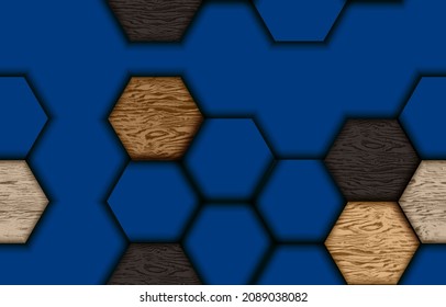 3D wallpaper background Wooden High quality Hexagon rendering decorative Honeycomb mural wallpaper illustration