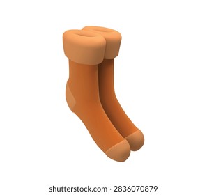 3D Warm Socks Icon, Brown Autumn Socks Vector illustration