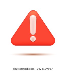 3d Warning Sign with Exclamation Mark. Alert, Caution or Emergency Notification Icon. Cartoon Minimal Style. Trendy Vector Realistic Illustration.